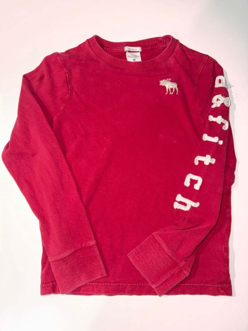 Abercrombie & Fitch Red Long Sleeve Muscle Pullover with Sleeve Logo